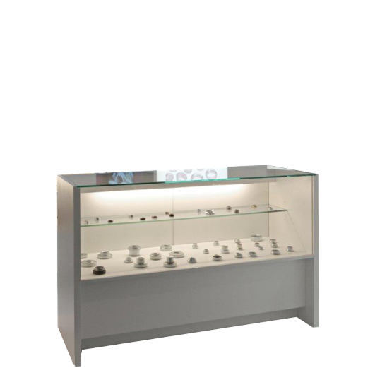 Tischvitrine weiß mit Glasdeckel und 1/2 Glasfront
